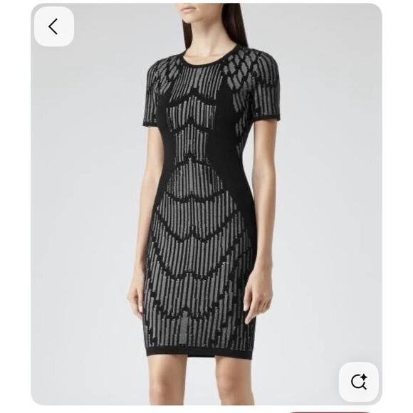REISS FELIX TEXTURED BODYCON DRESS in BLACK US SIZE 8 - Picture 1 of 14